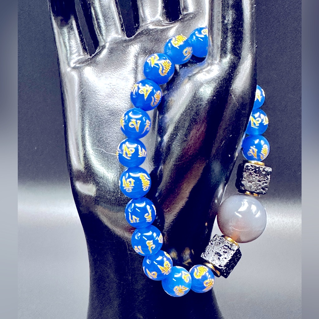 Ligh Blue Agate Om Chalcedony Natural Stones Bracelet Size7 35$